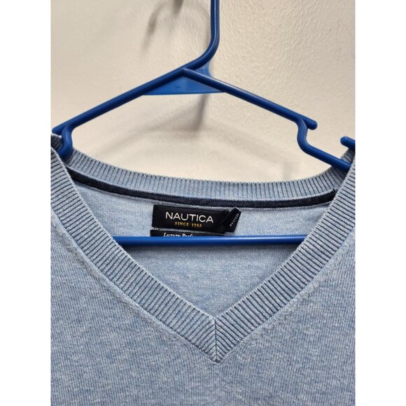 Nautica Luxury Performance Mens Sweater Large Light Blue Pullover V Neck Preppy - Picture 3 of 9